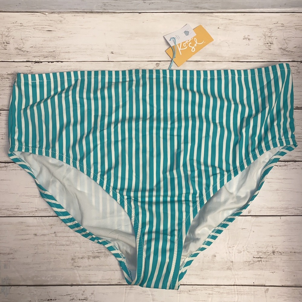 Kona Sol Bikini Bottom Womens 20W 22W Green White Stripe Plus Swim NEW Target